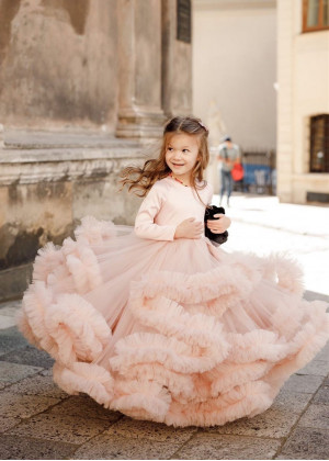 Mauve Velvet Tulle Cloud Flower Girl Dress